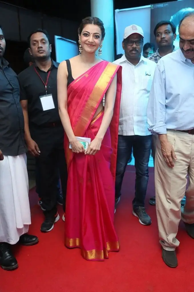 Indian Girl Kajal Aggarwal In Sleeveless Red Saree